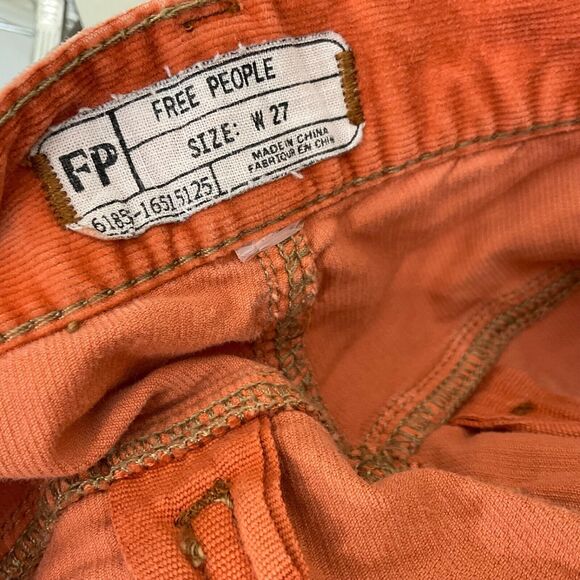 Free People Corduroy Jeans Womens Size 27 Burnt Orange logo button - Picture 4 of 12